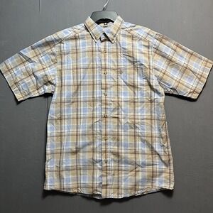 Ariat Pro Series Shirt Mens Medium Button Down Short Sleeve Plaid beige